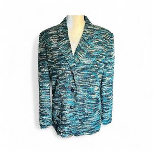 Koret Green Multicolor Tweed Blazer Jacket Sz 10 Front Pockets Lined Long Sleeve
